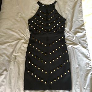 Bebe Black Bandage Dress with Gold Studs